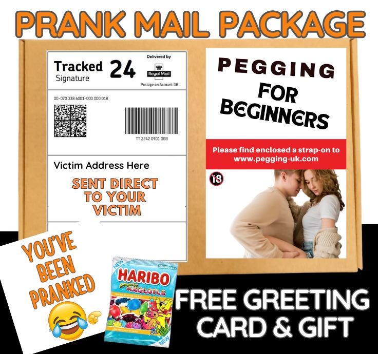 Prank Mail Package -pegging for begginers sent directly to Victim by Post - Adult Joke Parcel Birthday Postal Gift Funny Gag Embarrassing