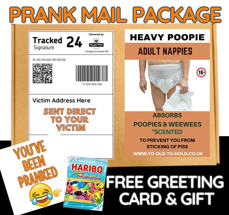 Prank Mail Package -heavy poppie sent directly to Victim by Post - Adult Joke Parcel Birthday Postal Gift Funny Gag Embarrassing