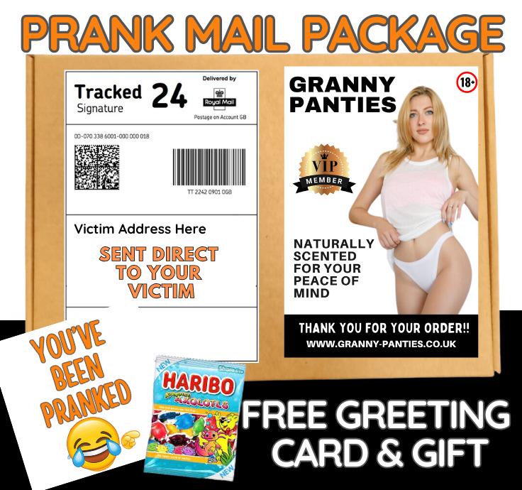 Prank Mail Package -Granny Panties sent directly to Victim by Post - Adult Joke Parcel Birthday Postal Gift Funny Gag Embarrassing