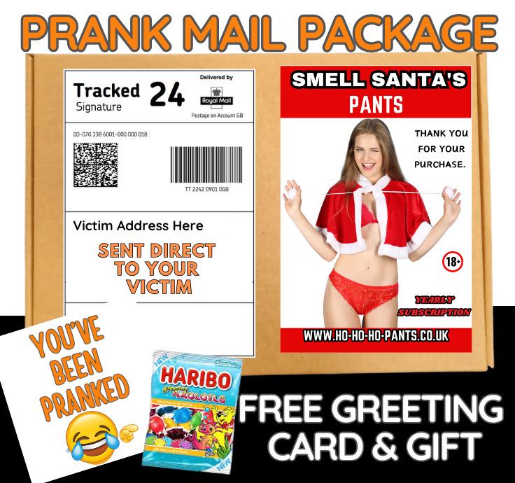 Prank Mail Package -smell my santas pants sent directly to Victim by Post - Adult Joke Parcel Birthday Postal Gift Funny Gag Embarrassing