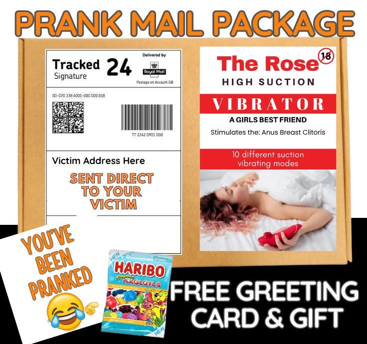 Prank Mail Package -the rose high suction  sent directly to Victim by Post - Adult Joke Parcel Birthday Postal Gift Funny Gag Embarrassing