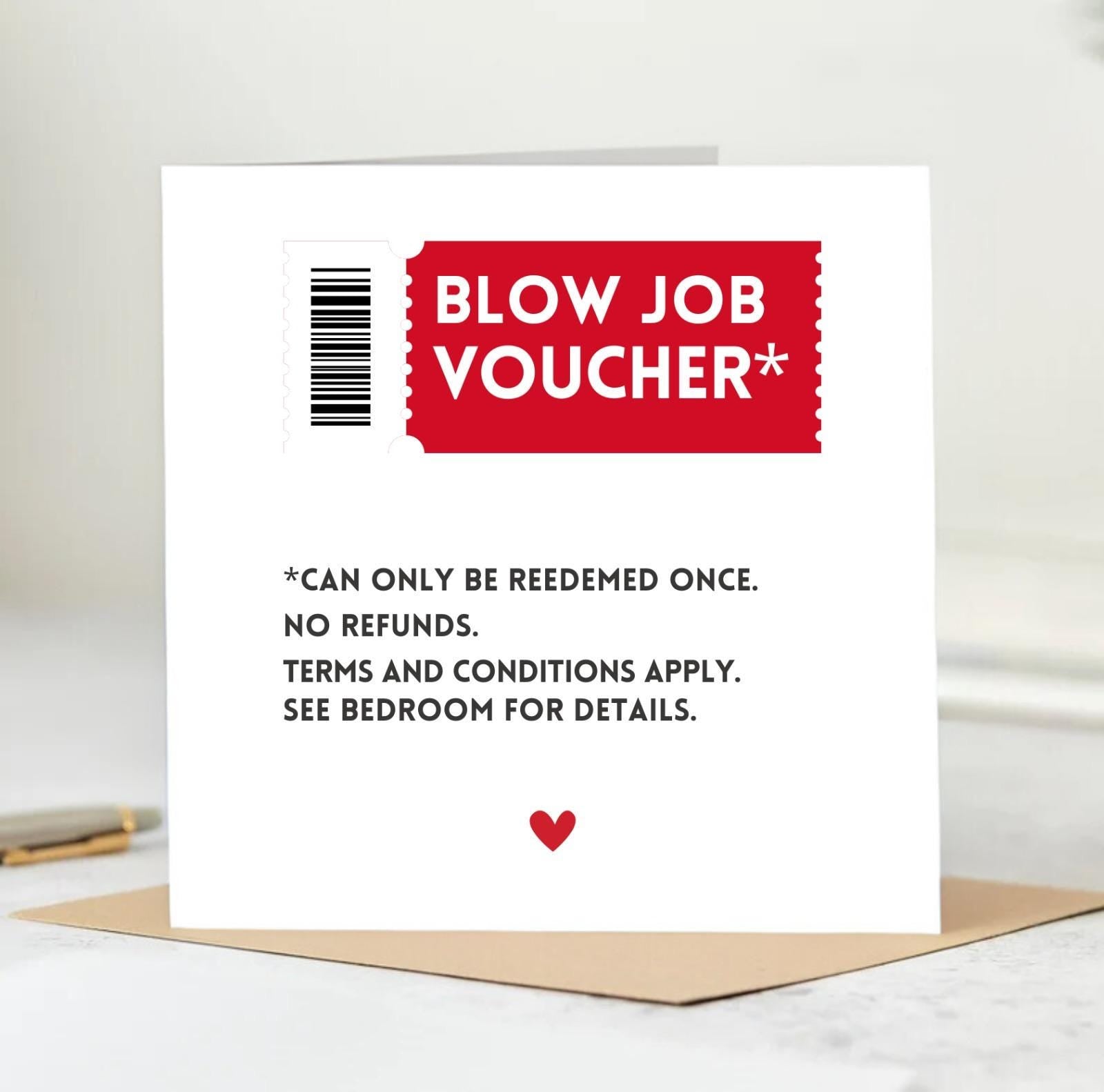Funny Rude Valentine's Day | Adult Valentine's Day Card | Blow Job Voucher 6x6