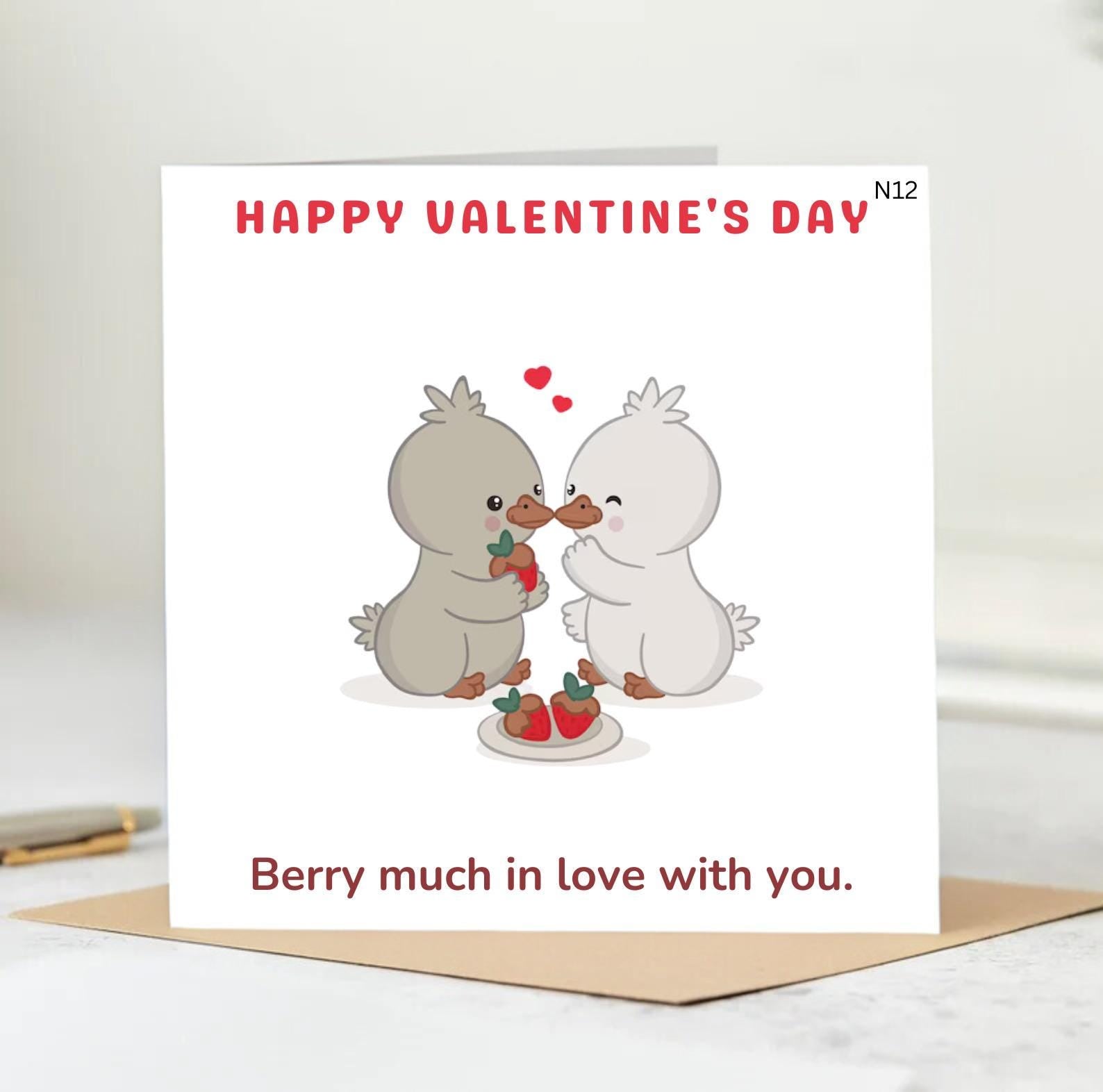 I Love You Berry Much Valentines Day Card Handmade Punny Strawberry Funny Card for Boyfriend Girlfriend Friend Wife Husband Valentine 6x6