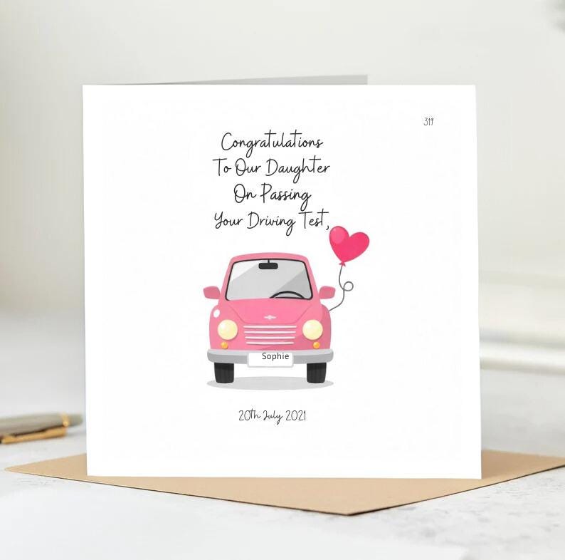 Congratulations on Passing Your Driving Test Card.Blue Car. You Did Well Done Card. PERSONALISED Name Card.6x6