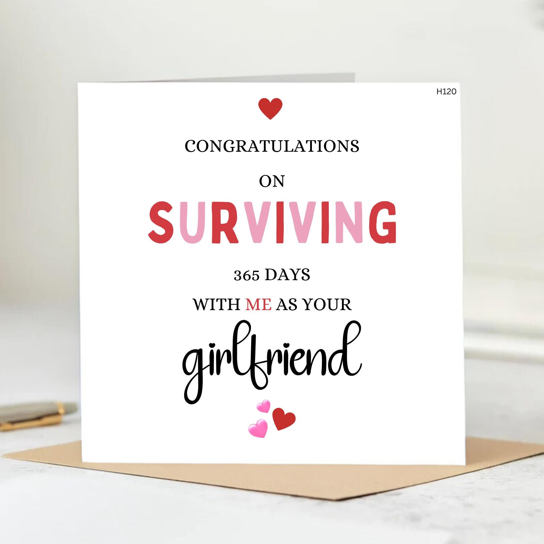 Personalised Funny 365 days surviving as a girl friend card 6x6