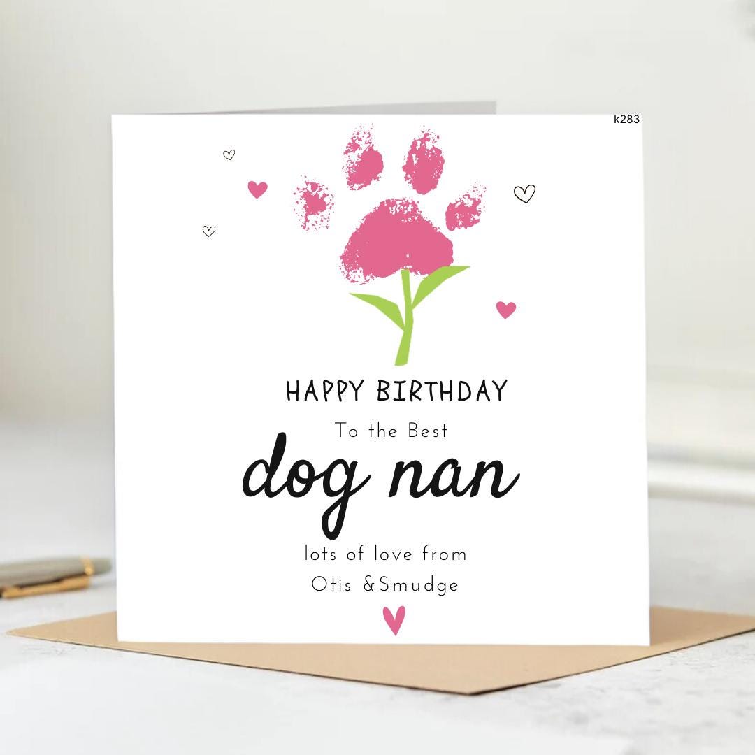 Paw Print Flower Birthday Card From Dogs, Happy Birthday Best Dog Nan, Dog Grandma Cards, Birthday Gift From Grand Dog 6x6