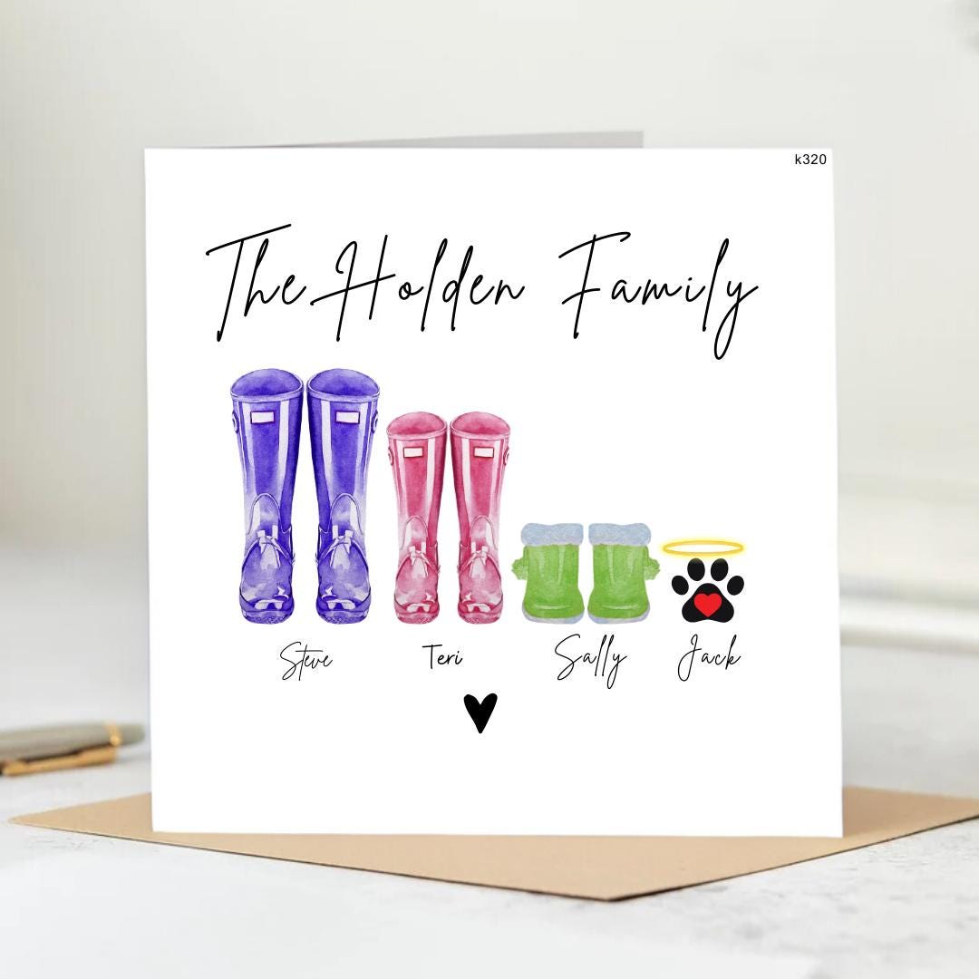 Family Wellie Card - Birthday Card, Gift For Mum, Card For Dad, Personalised Family Card, Announcement Card, New Born Card, Family Card 6x6