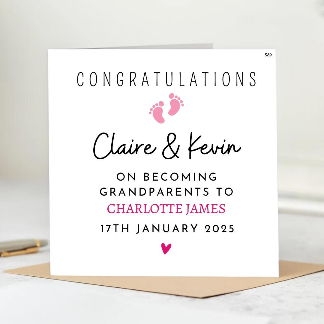 Personalized card ,A New Generation to Love and Cherish, Elegant Congratulations Card for New Grandparents. 6x6