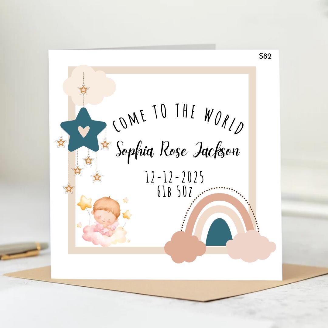 Personalized card, A Bright New Star Has Arrived — Welcome Sophia Rose, Warning: Cuteness Levels Off the Charts, Welcome Sophia! 6x6
