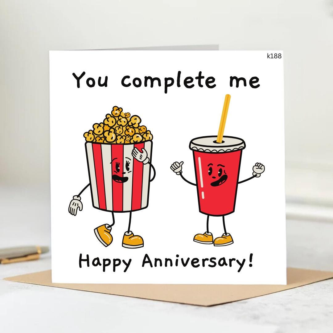Popcorn Movie Anniversary Card Personalised Cinema Film personalised 6x6