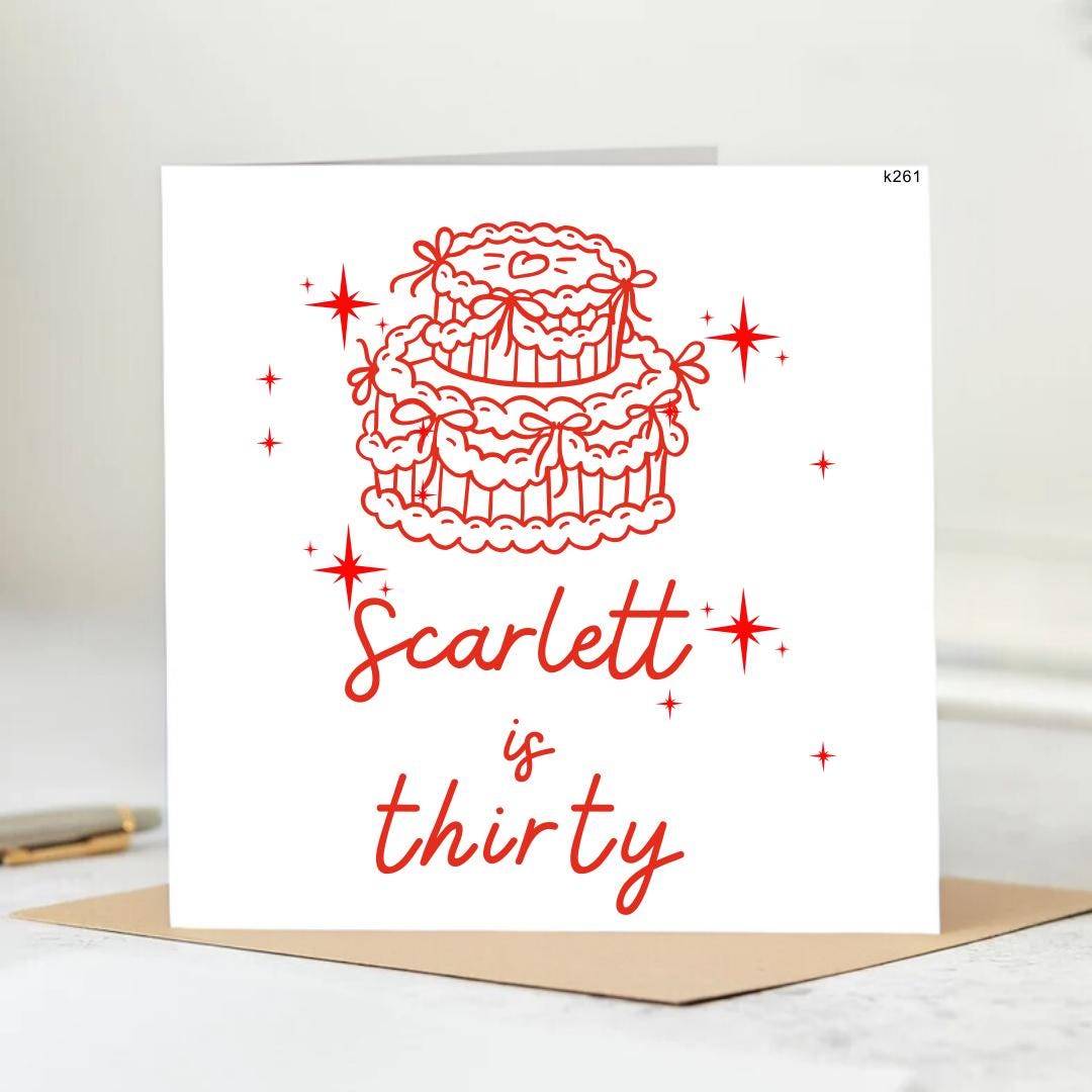 PERSONALISED Name Is Thirty Heart Cake Card | 30th Birthday Card For Her, Thirty Birthday Card, Bestie Card, Card for Friends 30th | 6x6