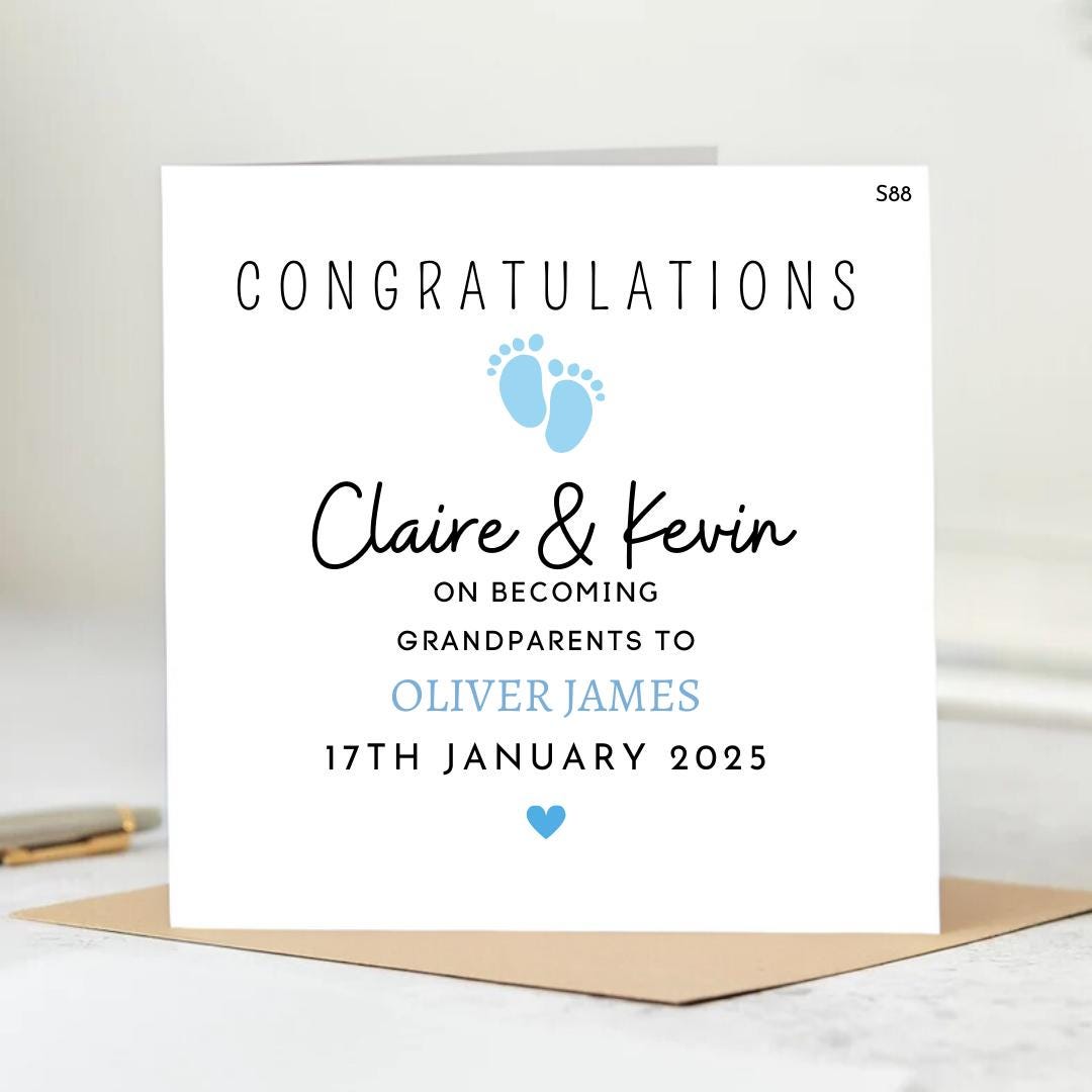Personalised New Grandparents Card, Personalised New Grandparent Card, Congratulations on becoming grandparents card, Colour Options 6x6