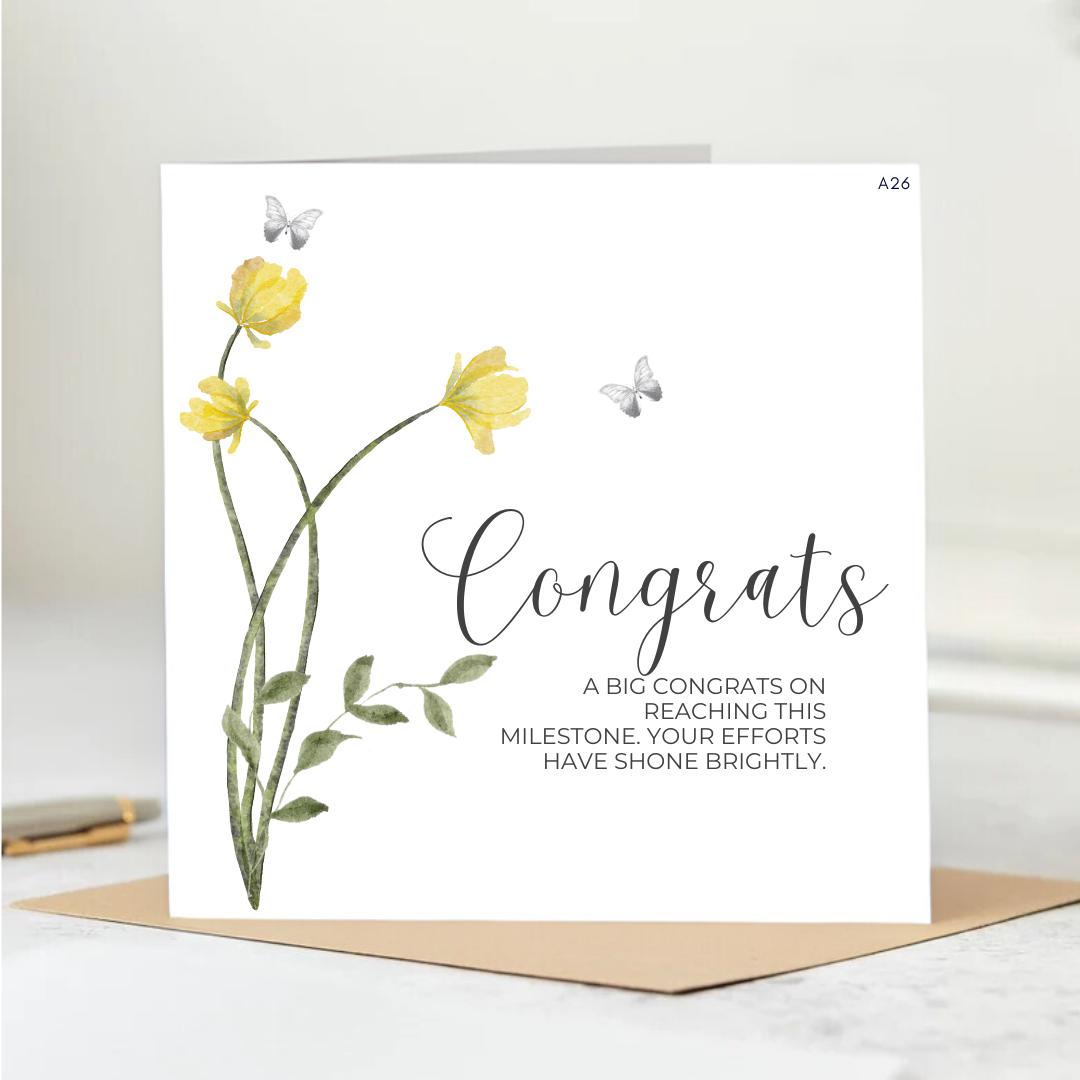 Congratulations Milestone Card Floral  Achievement Card.6x6