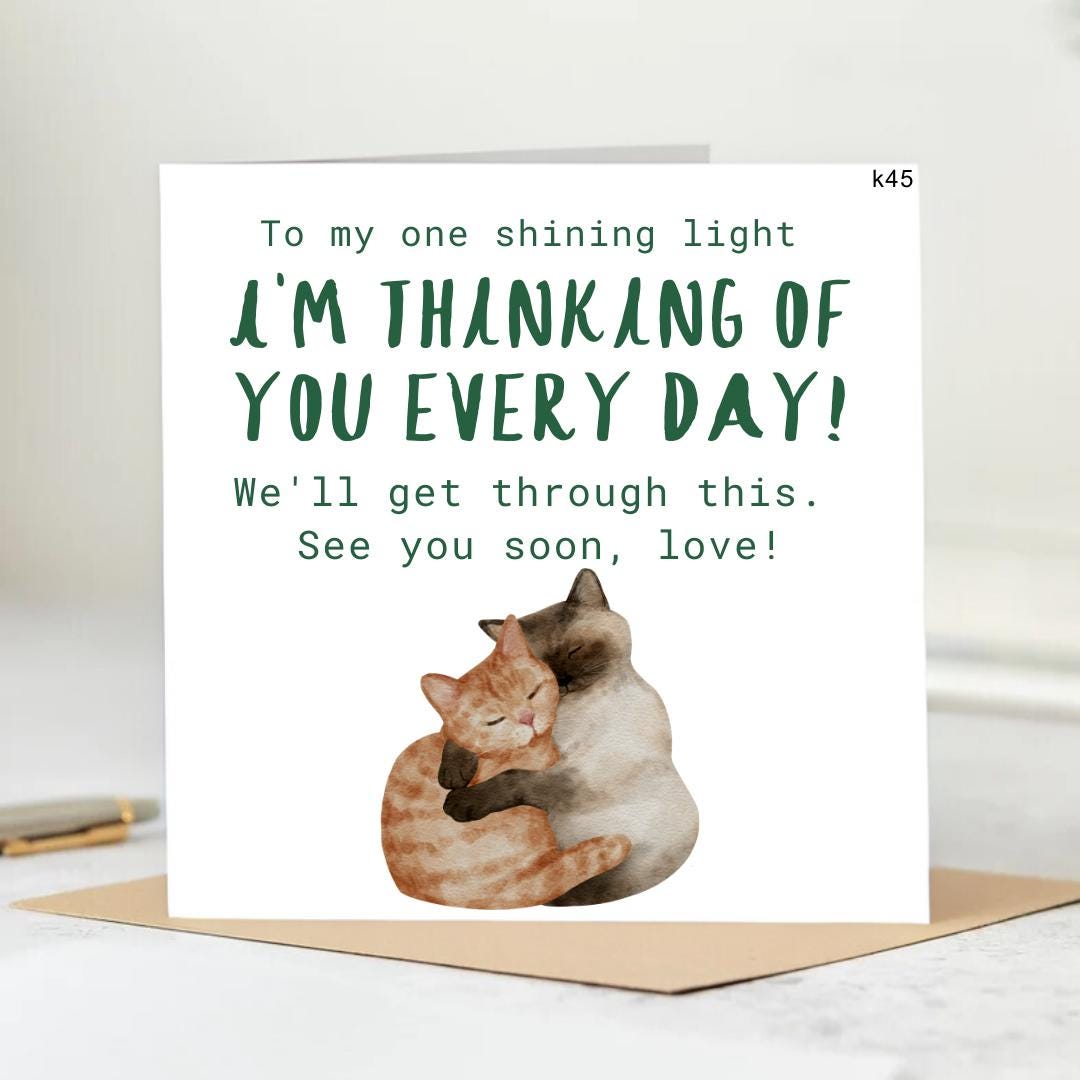 Personalized card, Even Miles Apart, My Heart is Always With You-Sending Giant Cat Hug Every Single Day-Counting the Days Until We Hug 6x6